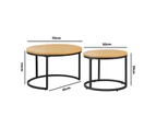 Oikiture Set of 2 Coffee Table Round Nesting Side End Table Natural