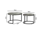 Oikiture Set of 2 Coffee Table Round Marble Nesting Side End Table - Grey/ Black