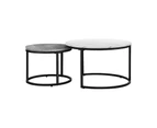 Oikiture Set of 2 Coffee Table Round Nesting Side End Table White & Grey