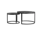 Oikiture Set of 2 Coffee Table Round Nesting Side End Table Black