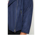AUTOGRAPH - Plus Size - Womens Jacket -  Long Sleeve Suedette Biker Jacket - Navy