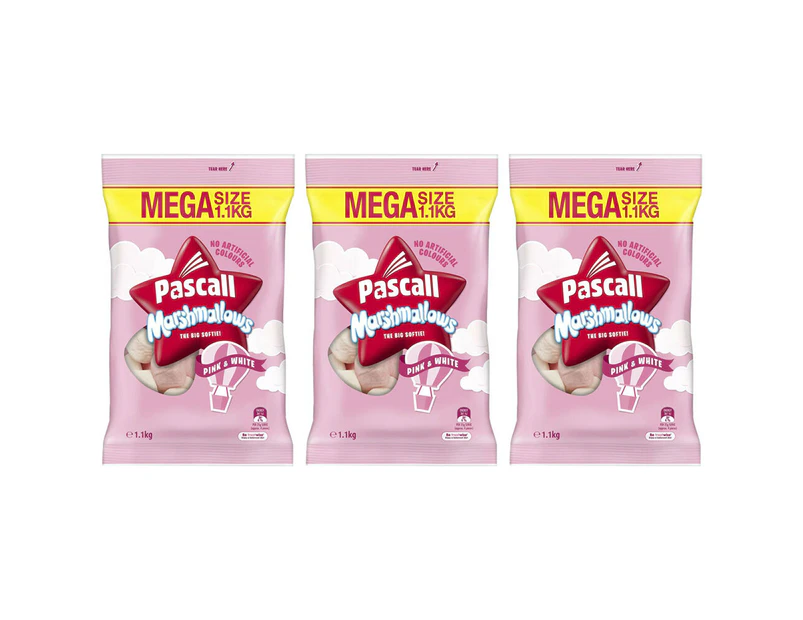 3PK Pascall The Big Softie Pink & White Vanilla/Raspberry Marshmallows 1.1kg