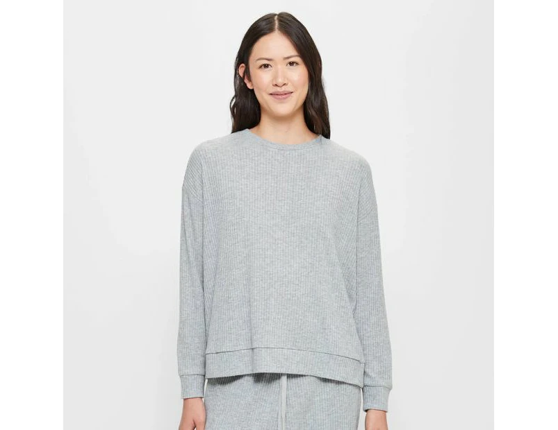 Target Cosy Knit Rib Long Sleeve Sleep Top - Grey