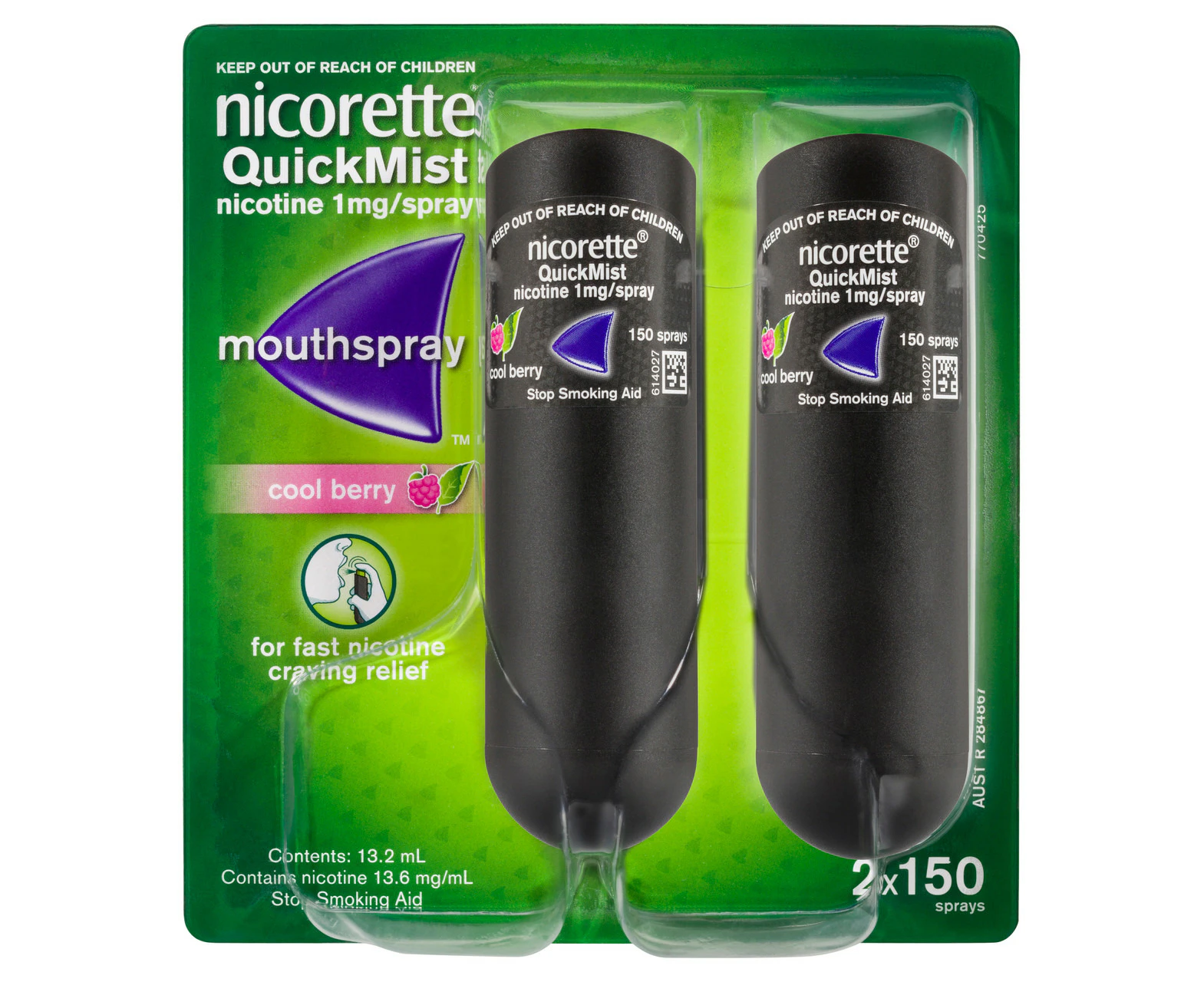 Nicorette Quit Smoking QuickMist Nicotine Mouth Spray Cool Berry 2 x 150 Sprays