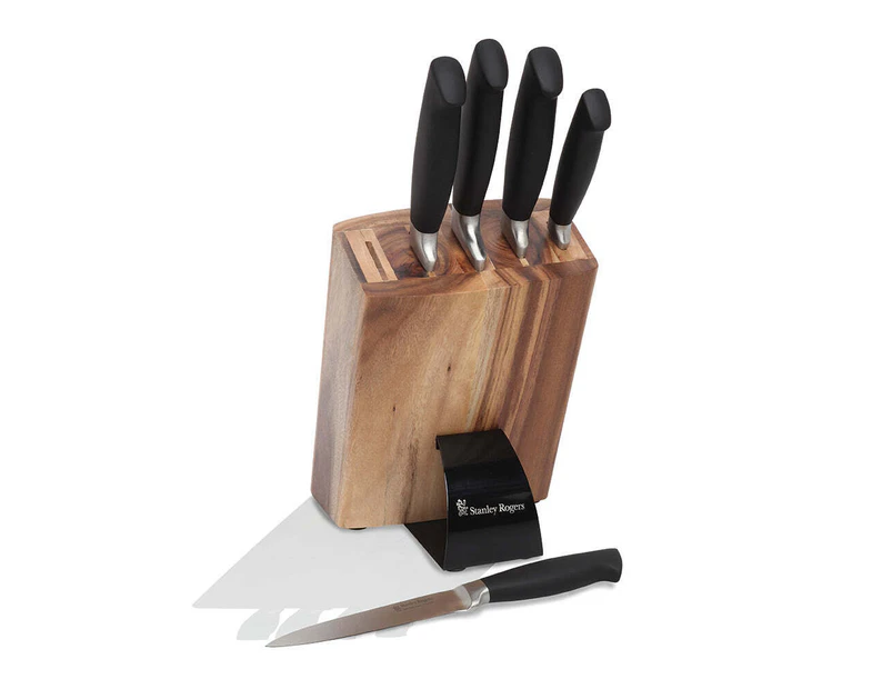 Stanley Rogers 6pc Quikdraw Stainless Steel Kitchen Chef Knife Block Full Set