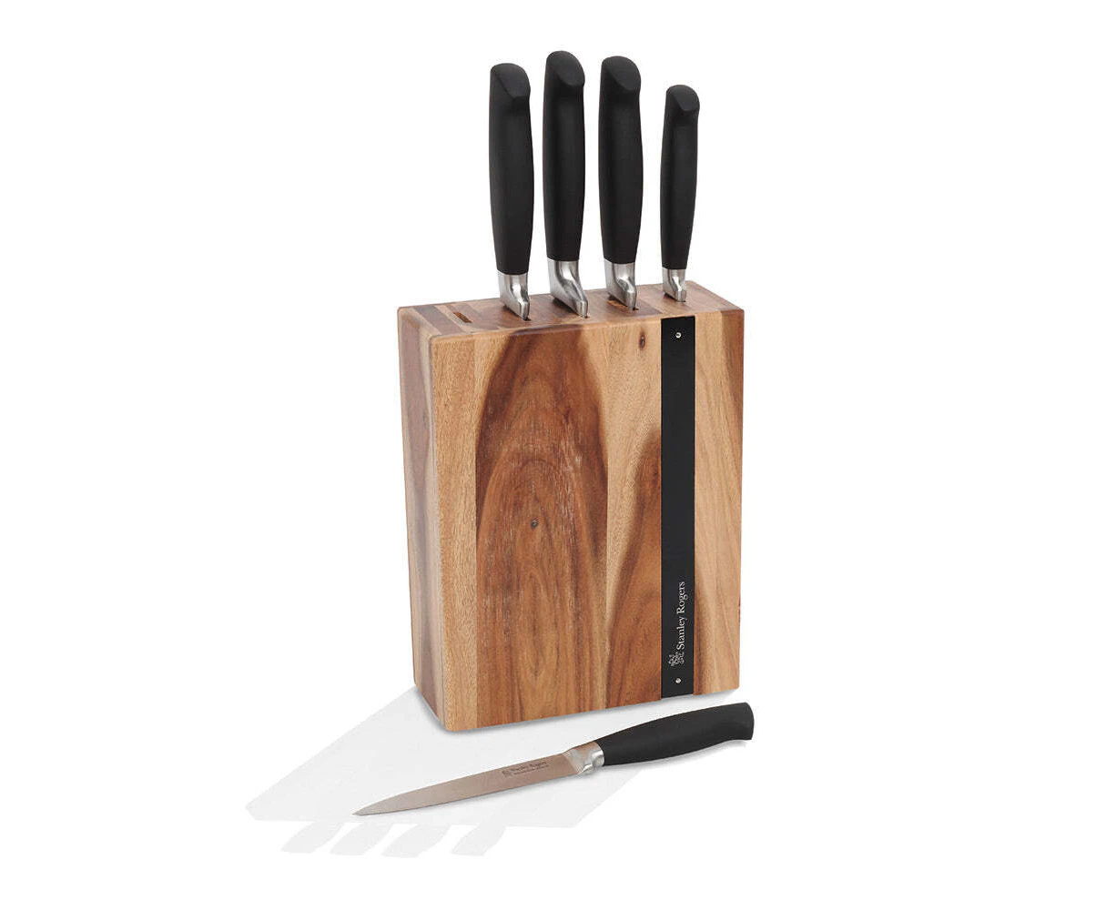 6pc Stanley Rogers Black Flash Stainless Steel Kitchen Chef Knife Block Set