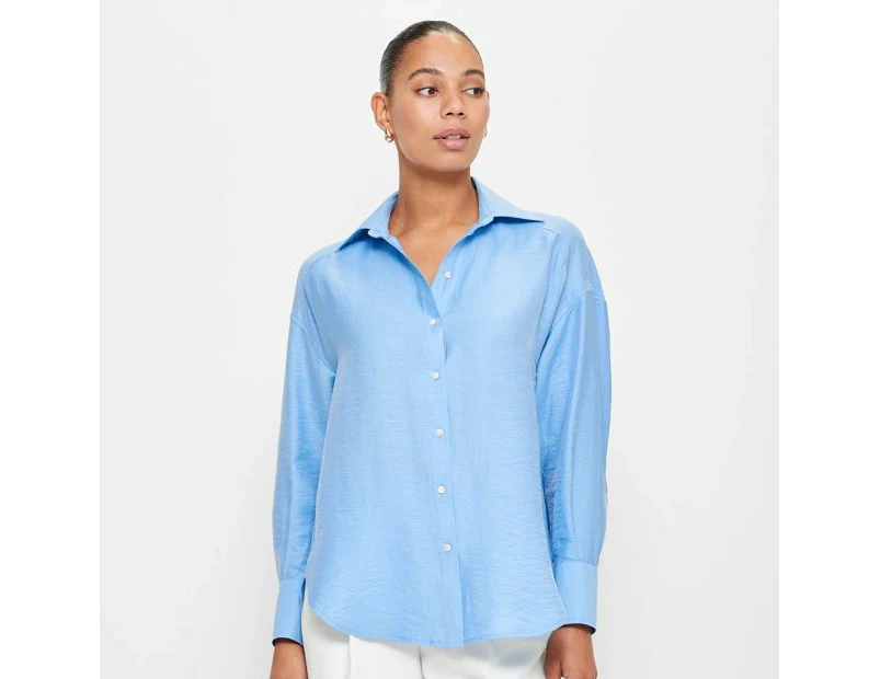 Linen Blend Relaxed Shirt - Preview - Blue