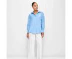 Linen Blend Relaxed Shirt - Preview - Blue