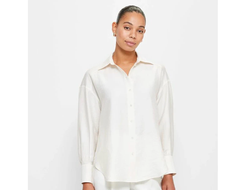 Linen Blend Relaxed Shirt - Preview - White