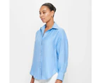 Linen Blend Relaxed Shirt - Preview - Blue