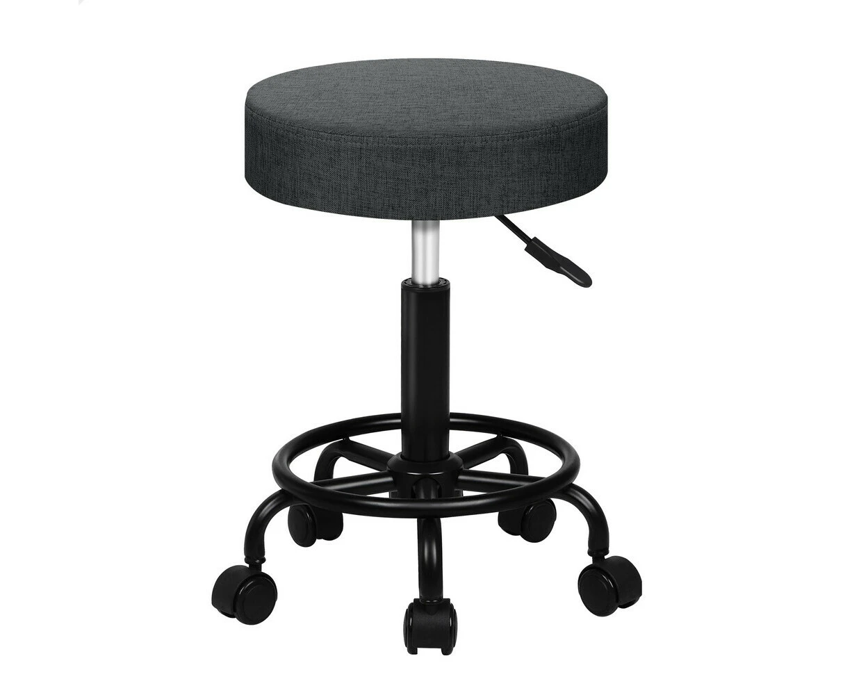 ALFORDSON Salon Stool Round Swivel Chair Fabric Seat - Dark Grey