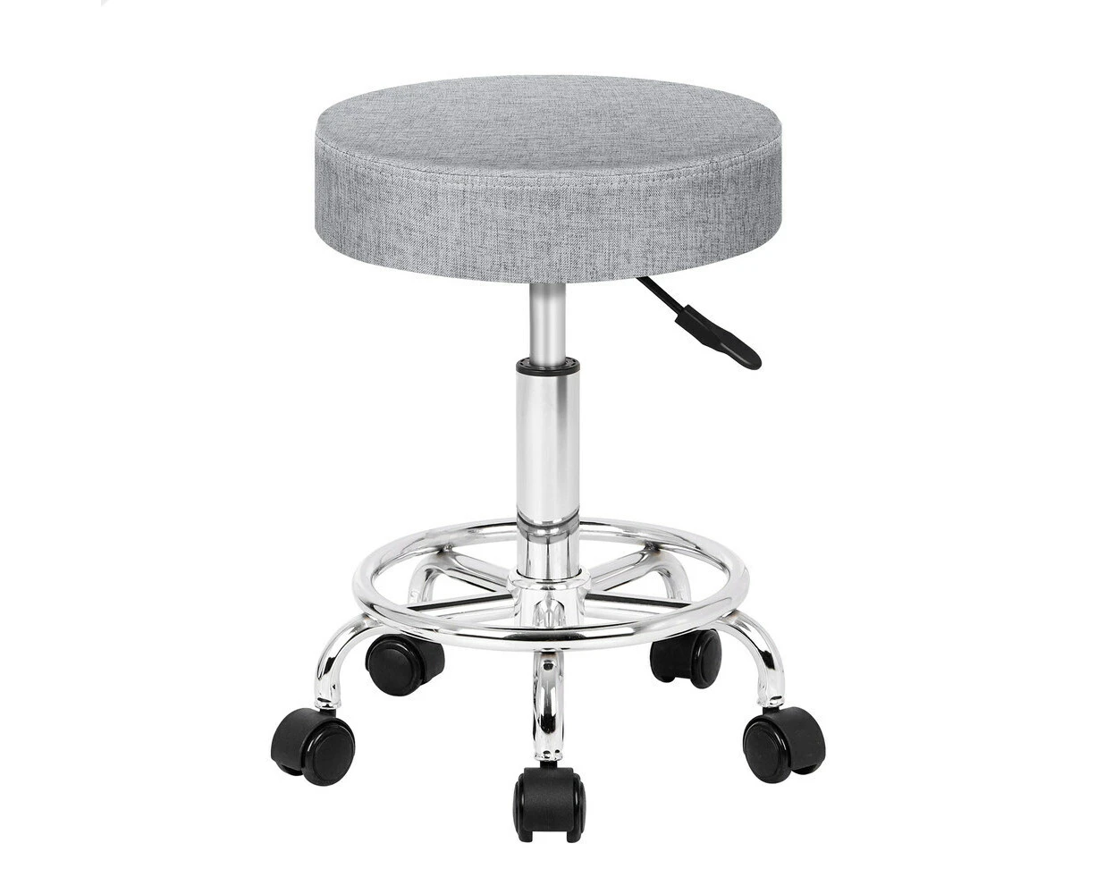 ALFORDSON Salon Stool Round Swivel Chair Fabric Seat - Light Grey