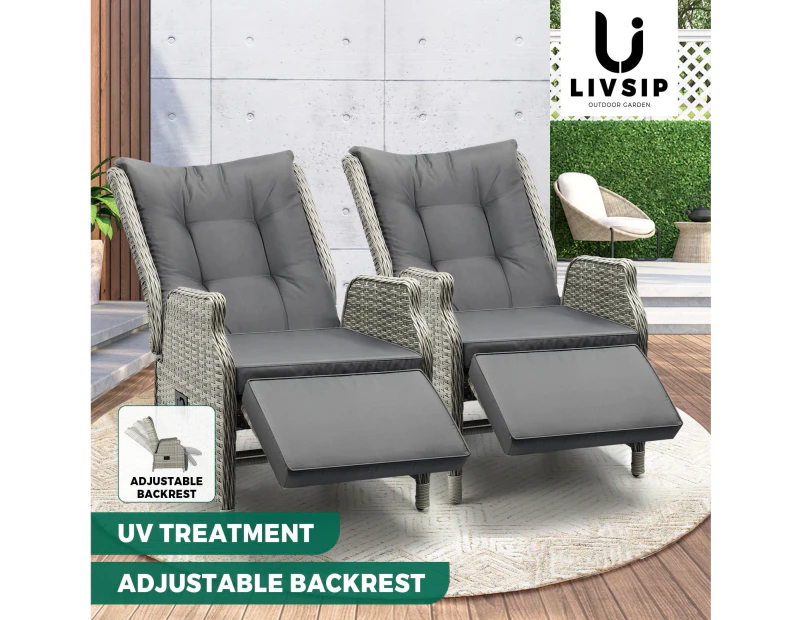 Livsip Recliner Chairs Outdoor Sun lounge Setting Patio Furniture Wicker Sofa 2 Pieces