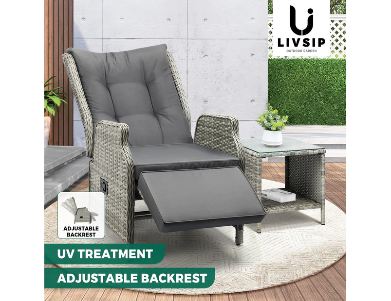 Livsip Rattan Recliner Chairs Sun Lounge & Table Wicker Day Bed Outdoor Garden Beach Pool