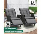 Livsip Recliner Chairs Sun Lounger 2 Pieces Outdoor Furniture Setting Patio Wicker Sofa Black