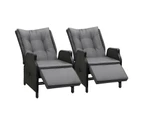 Livsip Recliner Chairs Sun Lounger 2 Pieces Outdoor Furniture Setting Patio Wicker Sofa Black