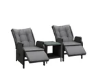 Livsip Rattan Recliner Chairs Sun Lounge & Table Wicker Day Bed Outdoor Furniture Set of 3