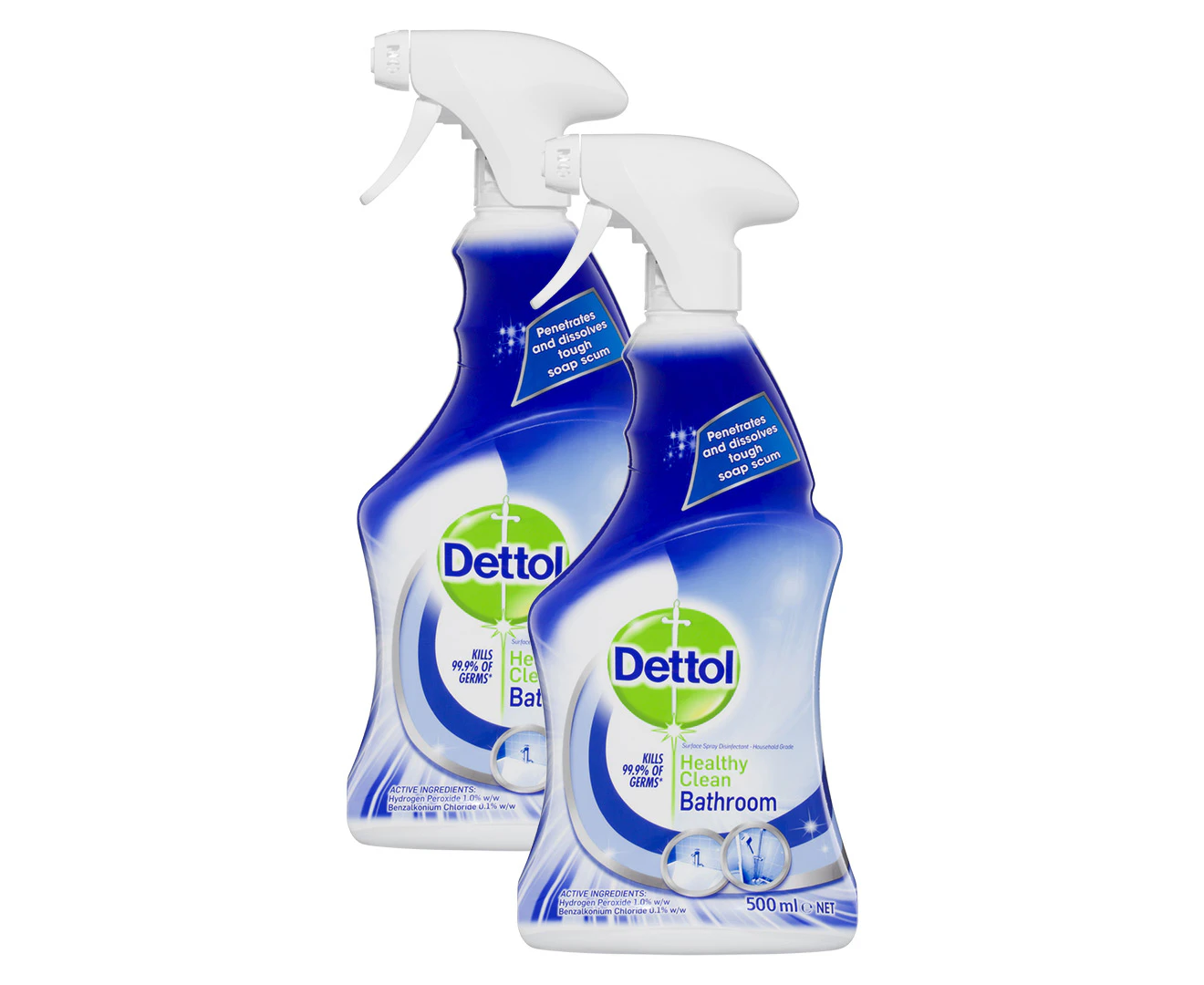 2 x Dettol Antibacterial Disinfectant Cleaning Bathroom Spray 500mL