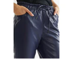 KATIES - Womens Pants / Trousers -  Vegan Leather Jogger Pant - Navy