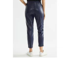 KATIES - Womens Pants / Trousers -  Vegan Leather Jogger Pant - Navy