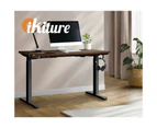 Oikiture 140cm Electric Standing Desk Dual Motor Black Frame Walnut Desktop