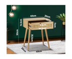 Oikiture Bedside Table Drawers Bedroom Wood Cabinet Nightstand Rattan Furniture