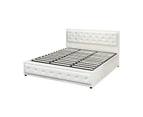 Oikiture Bed Frame King Size Gas Lift Base With Storage White Leather