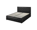 Oikiture Bed Frame Double Size Gas Lift Base With Storage Black Leather