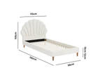 Oikiture Bed Frame Single Size Scallop-Shape Bedhead White Boucle