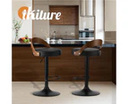 Oikiture Set of 4 Kitchen Bar Stools Gas Lift Swivel Chairs Stool Wooden Leather