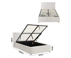 Oikiture Bed Frame King Single Size Gas Lift Base With Storage White Boucle