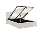 Oikiture Bed Frame Double Size Gas Lift Base With Storage White Boucle