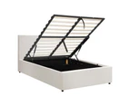 Oikiture Bed Frame King Single Size Gas Lift Base With Storage White Boucle