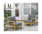 Livsip 2PCS Outdoor Armchair Furniture Lounge Wooden Chair Patio Garden Sofa Set