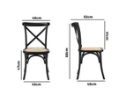 Oikiture 2PCS Crossback Dining Chair Solid Birch Timber Wood Ratan Seat Black