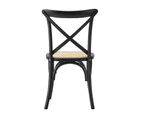 Oikiture 2PCS Crossback Dining Chair Solid Birch Timber Wood Ratan Seat Black