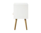 Oikiture Bedside Table w/ Leather Handle White