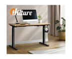 Oikiture 150cm Electric Standing Desk Dual Motor Black Frame OAK Desktop