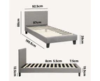 Oikiture Bed Frame Single Size Mattress Base Platform Wooden Slats Grey Fabric