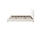 Oikiture Bed Frame King Size Boucle Cloud Shape Headboard Wood Slats White