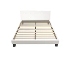 Oikiture Bed Frame Double Size Bed Platform White Boucle