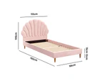 Oikiture Bed Frame Single Size Scallop-Shape Bedhead Pink Velvet