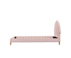 Oikiture Bed Frame Single Size Scallop-Shape Bedhead Pink Velvet