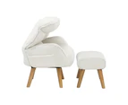 Oikiture Swivel Recliner Armchair Lounge Ottoman Accent Chair With Stool Sherpa White