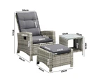 Livsip Outdoor Setting Recliner Chair Table 3 Piece Set Wicker lounge Patio Furniture Grey