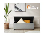 Oikiture Storage Ottoman Blanket Box Faux Linen Chest Toy Foot Stool LARGE