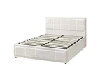 Oikiture Bed Frame Double Size Gas Lift Storage Bed Platform Boucle White