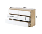 Oikiture Tallboy Dresser 6 Chest of Drawers - White Natural