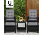 Livsip Outdoor Setting Recliner Chair Table Set Wicker Lounge Patio Furniture 3Pcs/Set