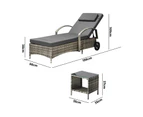 Livsip 2x Wheeled Sun Lounger Day Bed W/ Table Outdoor Setting Patio Furniture